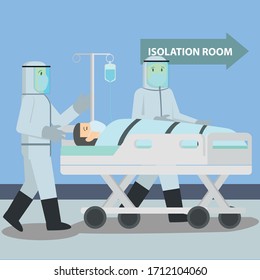 Medical staff are bringing patient Covid19 to the isolation room