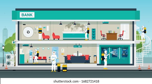 Medical staff destroy the covid-19 virus in the workplace.