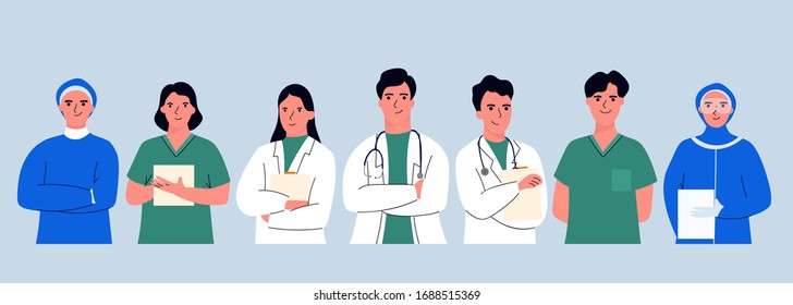 Medical staff. Doctor , nurses and other medicine practitioners vector set.