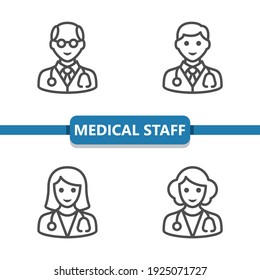 Medical Staff, Doctor, Woman Doctor, Female Doctor Icons . Professional, pixel perfect icons. EPS 10 format.