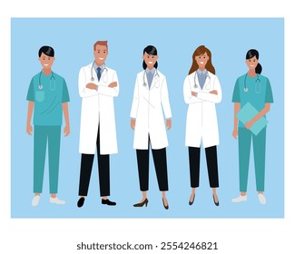 Medical staff of doctors and nurse. Group of medics vector illustration