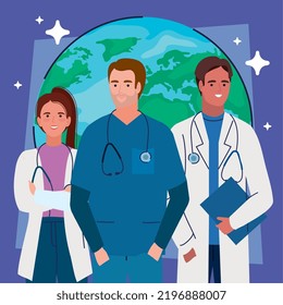 medical staff with earth planet