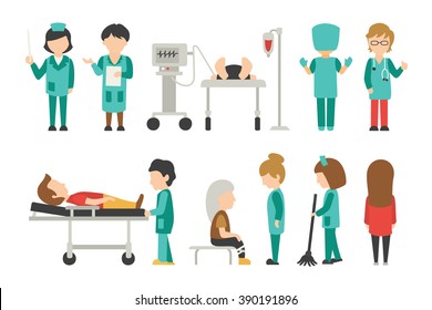 Medical Staff Flat, Isolated On White Background, Doctor, Nurse, Care, Collection People Vector Illustration, Graphic Editable For Your Design