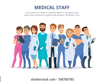 Medical Staff. Group Of Male And Female Doctors. Team Of Hospital Doctor And Nurse. Vector Illustration