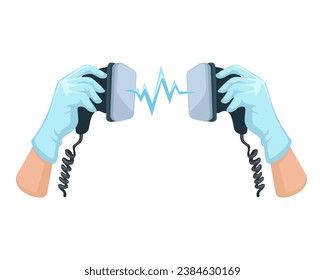 Medical Staff Hand Holding Defibrillator Symbol Cartoon Vector