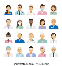 Medical staff icons. Doctors and nurses medical staffs avatars. Vector illustration