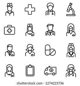 Medical and medical staff icons pack. Isolated medical and medical staff symbols collection. Graphic icons element