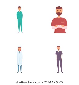 Medical staff icons set cartoon vector. Team of various medical specialist. Healthcare concept