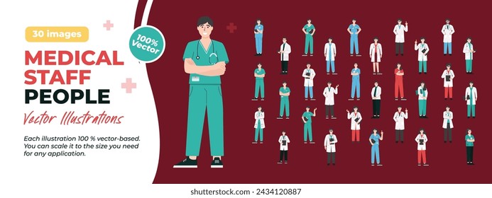 Medical Staff Illustrations. Great Bundle. Collection of scenes Doctor and Nurse Character Concept. Vector Illustrations