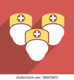 Medical Staff long shadow vector icon. Style is a light flat symbol on a red square button.