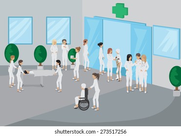 Medical Staff Outside The Hospital - Vector Illustration, Graphic Design Editable For Your Design