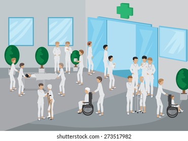 Medical Staff Outside The Hospital - Vector Illustration, Graphic Design Editable For Your Design