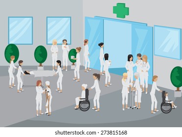 Medical Staff Outside The Hospital - Vector Illustration, Graphic Design Editable For Your Design