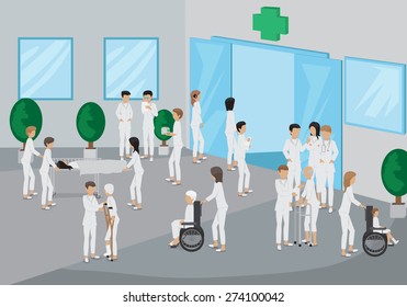 Medical Staff Outside The Hospital - Vector Illustration, Graphic Design Editable For Your Design