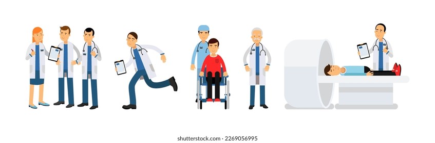 Medical Staff and Patient in Hospital Big Vector Set