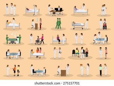 Medical Staff And Patients Different Situations Set - Isolated On Background - Vector Illustration, Graphic Design Editable For Your Design