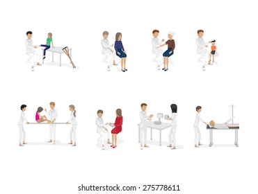 Medical Staff And Patients Different Situations - Isolated On White Background - Vector Illustration, Graphic Design Editable For Your Design  