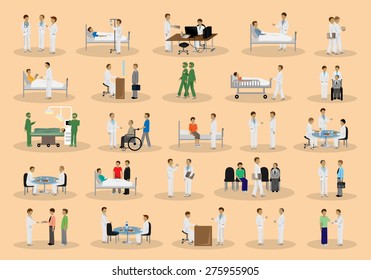 Medical Staff And Patients Different Situations Set - Isolated On Background - Vector Illustration, Graphic Design Editable For Your Design