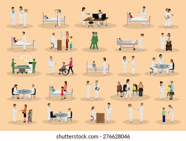Medical Staff And Patients Different Situations Set - Isolated On Background - Vector Illustration, Graphic Design Editable For Your Design