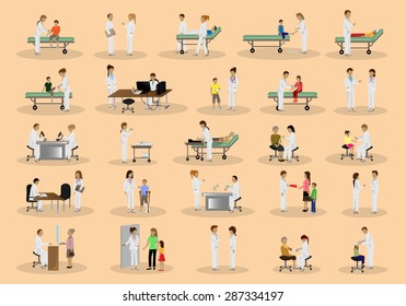 Medical Staff And Patients Different Situations Set - Isolated On Background - Vector Illustration, Graphic Design Editable For Your Design