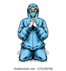 medical staff praying vector illustration