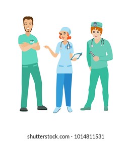 Medical staff. Profession of a doctor. Young professionals. Vector isolated objects.

