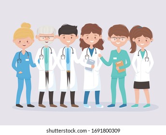 medical staff professional practitioner team people cartoon character vector illustration