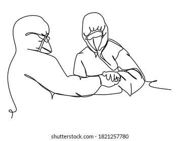 A medical staff in a protective suit collecting swab sample to a patient for COVID-19 test