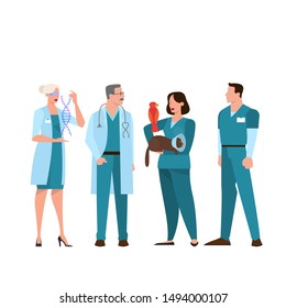 Medical staff standing in the uniform. Hospital team. Surgeon, nurse and dentist. Health profession. Isolated vector illustration in flat style