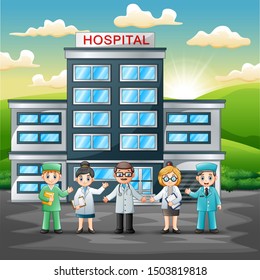 Medical staff team concept in front of hospital