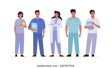 Medical staff team Set of doctor, nurses and medical personnel characters. group of medics. Flat style vector illustration