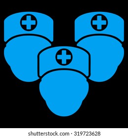 Medical Staff vector icon. Style is flat symbol, blue color, rounded angles, black background.