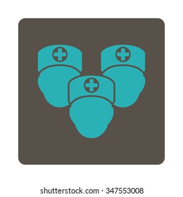Medical Staff vector icon. Style is flat rounded square button, cyan and grey colors, white background.