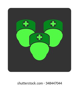 Medical Staff vector icon. Style is flat rounded square dark gray button, green symbol, white background.