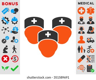 Medical Staff vector icon. Style is bicolor flat symbol, orange and gray colors, rounded angles, white background.