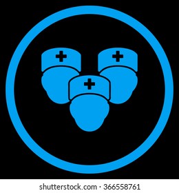 Medical Staff vector icon. Style is flat circled symbol, blue color, rounded angles, black background.