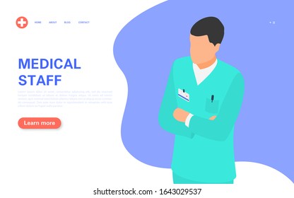 Medical staff web banner. Healthcare and medical education concept. Flat vector isometric illustration.