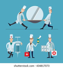 Medical staffs flat design vector illustrations set.