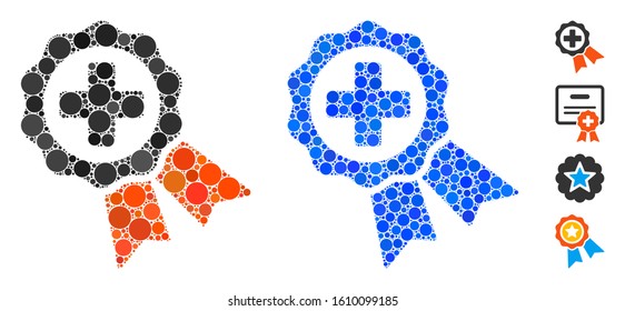 Medical stamp composition of small circles in various sizes and color hues, based on medical stamp icon. Vector random circles are composed into blue composition.
