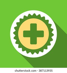 Medical Stamp long shadow vector icon. Style is a flat symbol with rounded angles on a green square symbol.