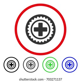 Medical Stamp rounded icon. Vector illustration style is a flat iconic symbol inside a red circle, with black, grey, blue, green versions. Designed for web and software interfaces.