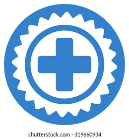 Medical Stamp vector icon. Style is flat symbol, cobalt color, rounded angles, white background.