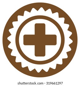 Medical Stamp vector icon. Style is flat symbol, brown color, rounded angles, white background.