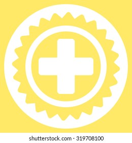 Medical Stamp vector icon. Style is flat symbol, white color, rounded angles, yellow background.