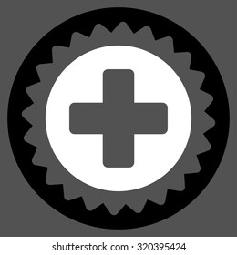 Medical Stamp vector icon. Style is bicolor flat symbol, black and white colors, rounded angles, gray background.