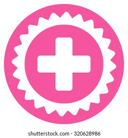 Medical Stamp vector icon. Style is flat symbol, pink color, rounded angles, white background.