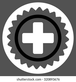 Medical Stamp vector icon. Style is bicolor flat symbol, black and white colors, rounded angles, gray background.