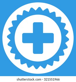 Medical Stamp vector icon. Style is flat symbol, white color, rounded angles, blue background.