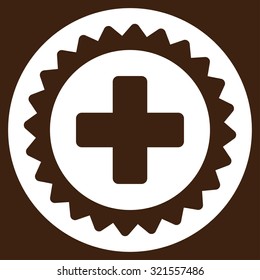 Medical Stamp vector icon. Style is flat symbol, white color, rounded angles, brown background.