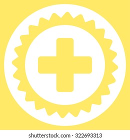Medical Stamp vector icon. Style is flat symbol, white color, rounded angles, yellow background.